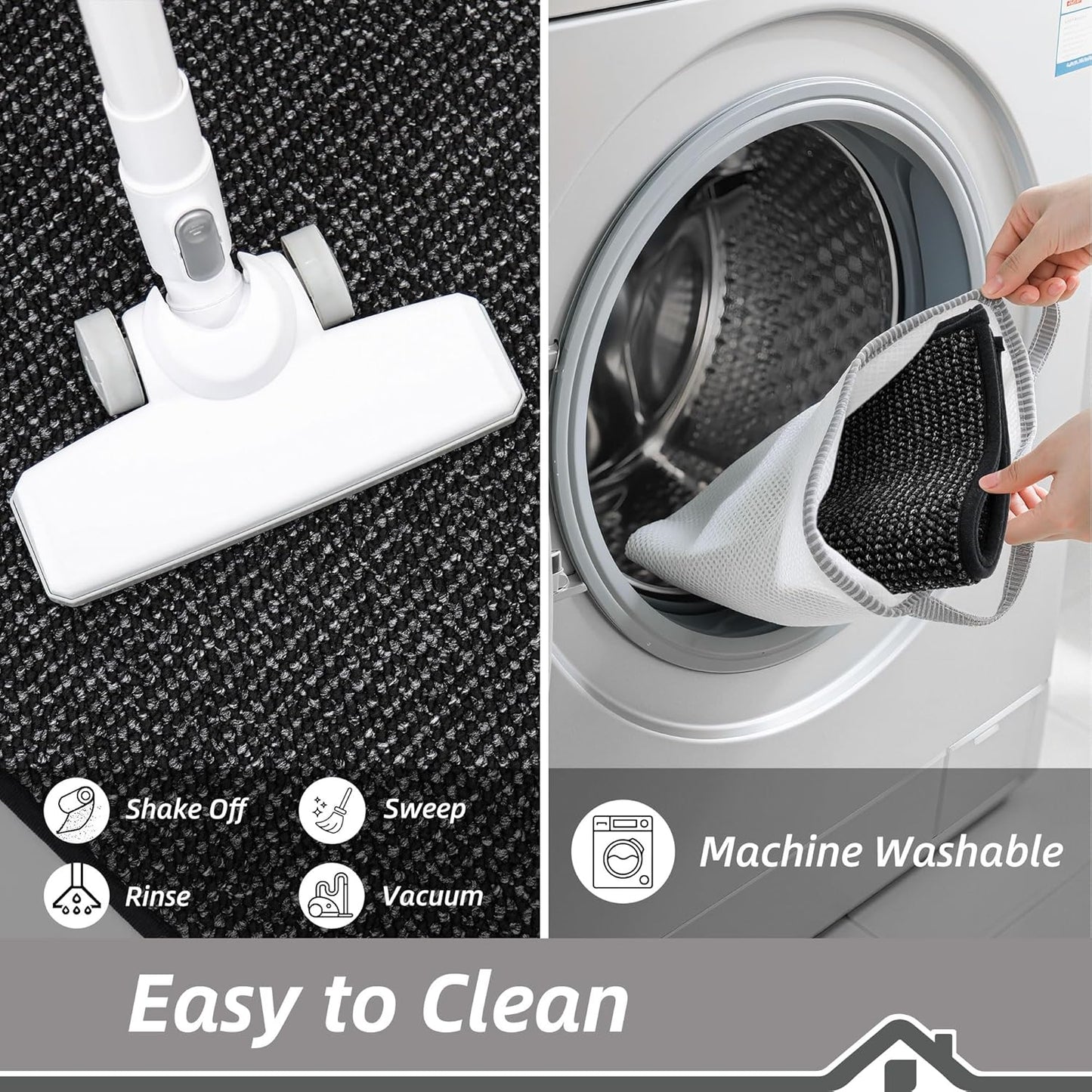 BEQHAUSE Kitchen Runner Rugs 20"x48", Non-Slip Kitchen Mats for Floor, Super Absorbent and Stain Resistant Kitchen Rug, Machine Washable Rugs for Kitchen, Hallway, Laundry & Sink, Black