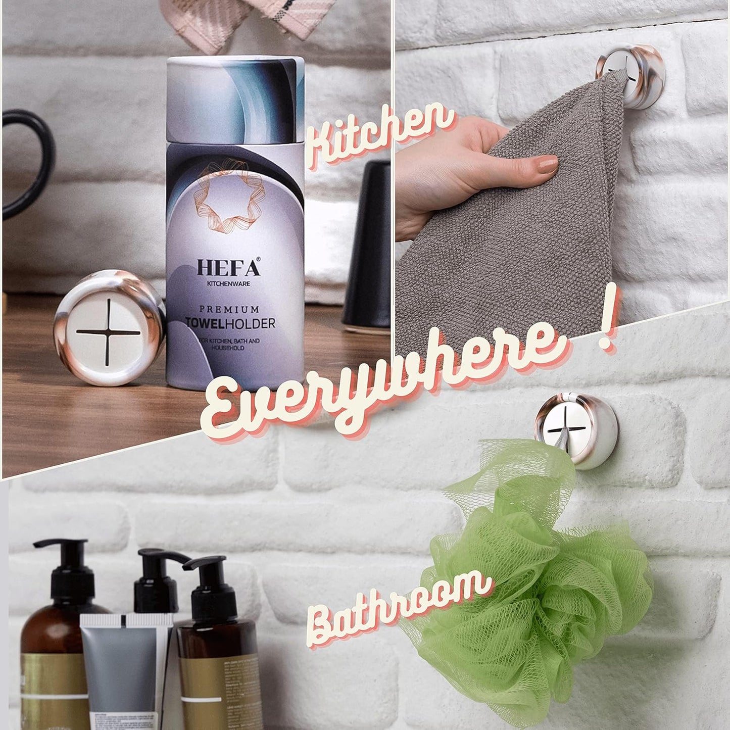 HEFA Towel Holder, Towel Hooks, Dish Towel Holder, Kitchen Organization, Bathroom Accesories, Kitchen Towel Hook, Kitchen Towel Holder, Christmas Gift, Kitchen Gadgets 4 Pack