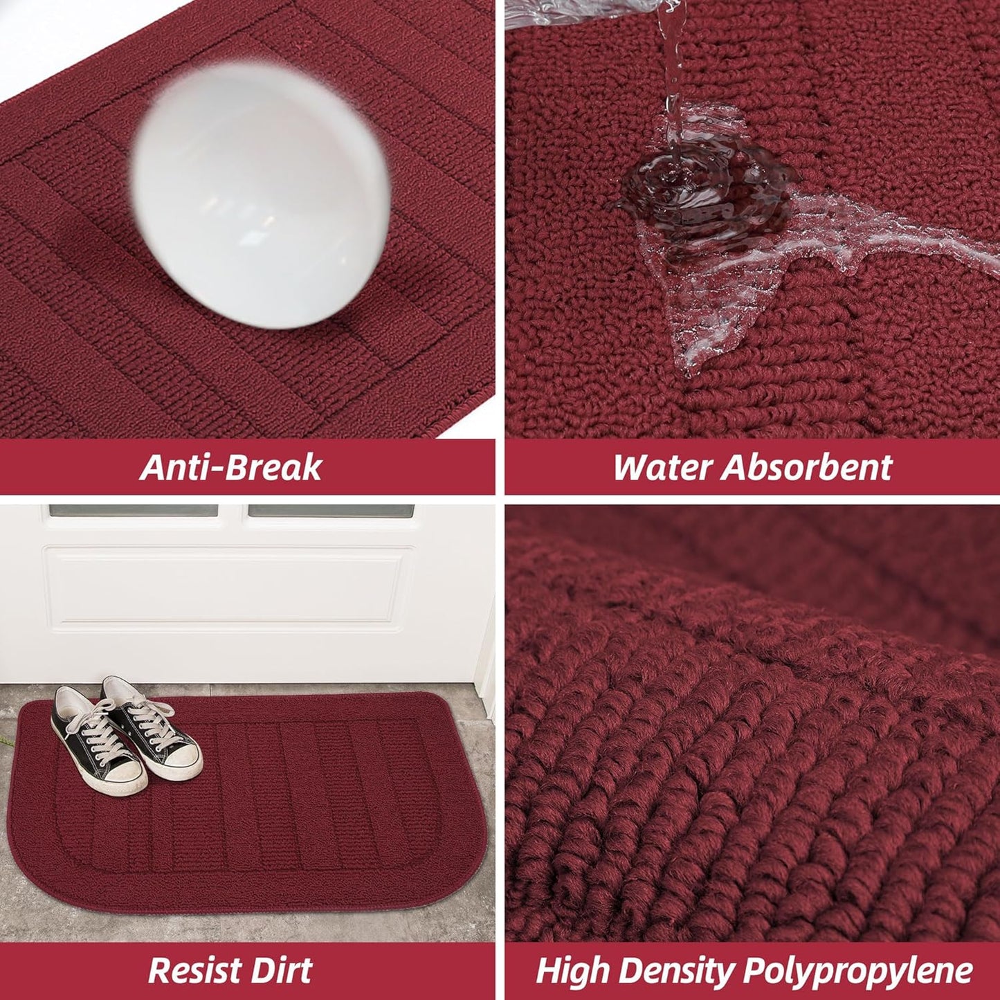 BEQHAUSE 30x18 Inch Kitchen Rug Mat Durable Kitchen Rugs Non-Slip Washable Absorbent Kitchen Mats for Floor Dirt-Resistant Semicircular Kitchen Mat (Red)