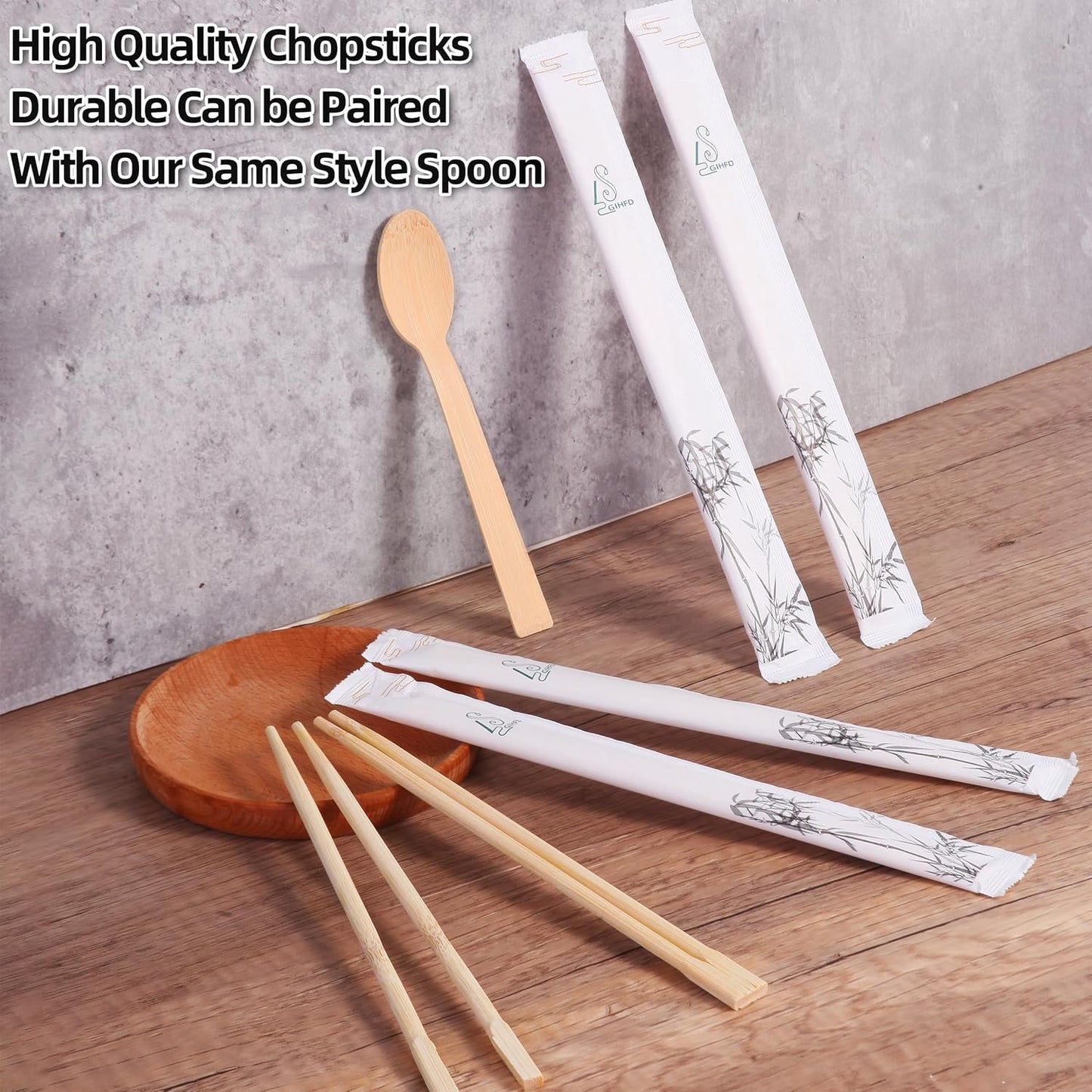 Disposable Bamboo chopsticks (100PAIRS) Sturdy Smooth,Individually Wrapped Wooden Chopsticks Best for Korean Japanese Sushi & Asian Dishes,chopsticks surface smooth without debris.