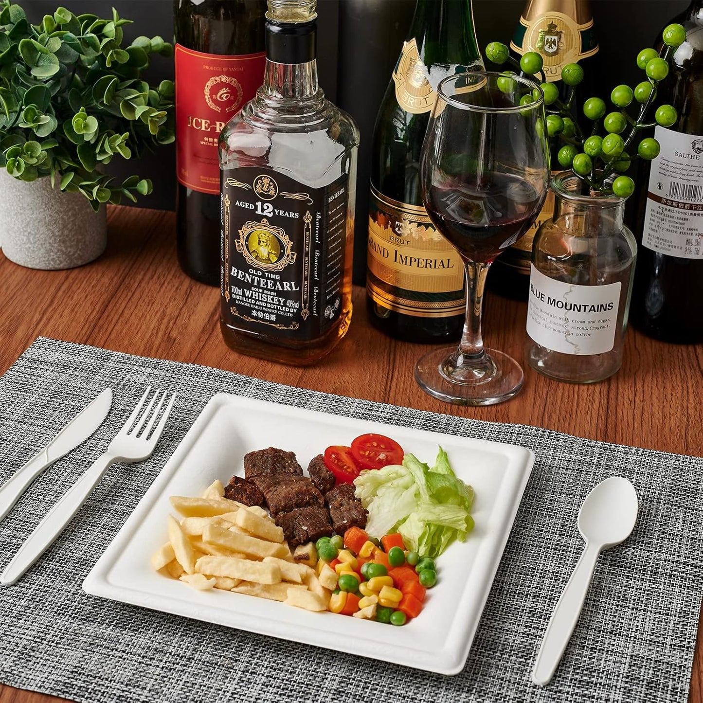 ECOLipak 120 Pack Compostable Paper Plates, 10 inch and 8 inch Heavy Duty Eco friendly Sugarcane Biodegradable Disposable Square Plates for Party Dinner Birthday