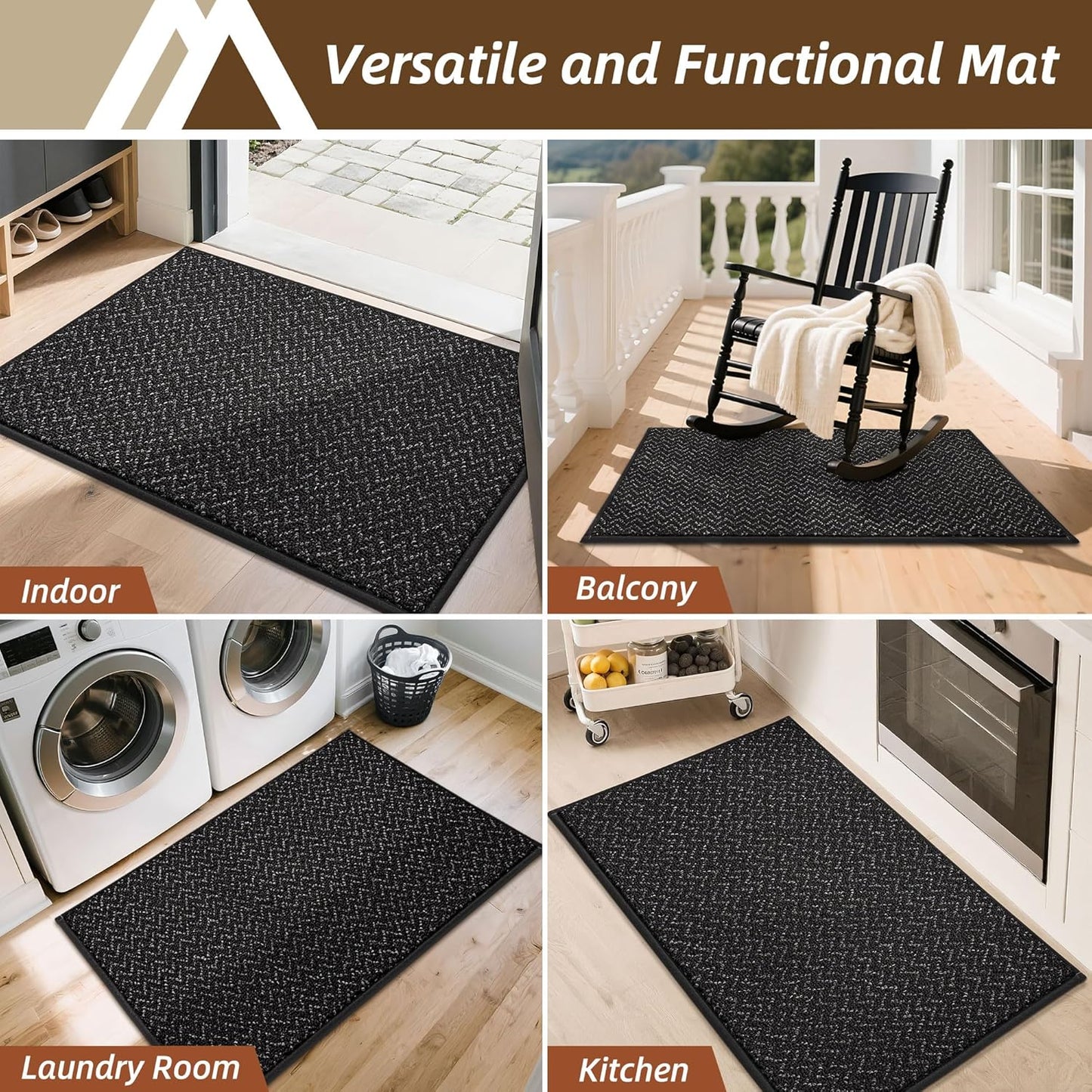 COSY HOMEER-Door-Mat 20" x 32" Non Slip Absorbent Entryway Rugs Dirt Trapper Doormats Washable Entrance Mats Low Pile Welcome Floor Mat for Front Back Door and Entry Mats,Black