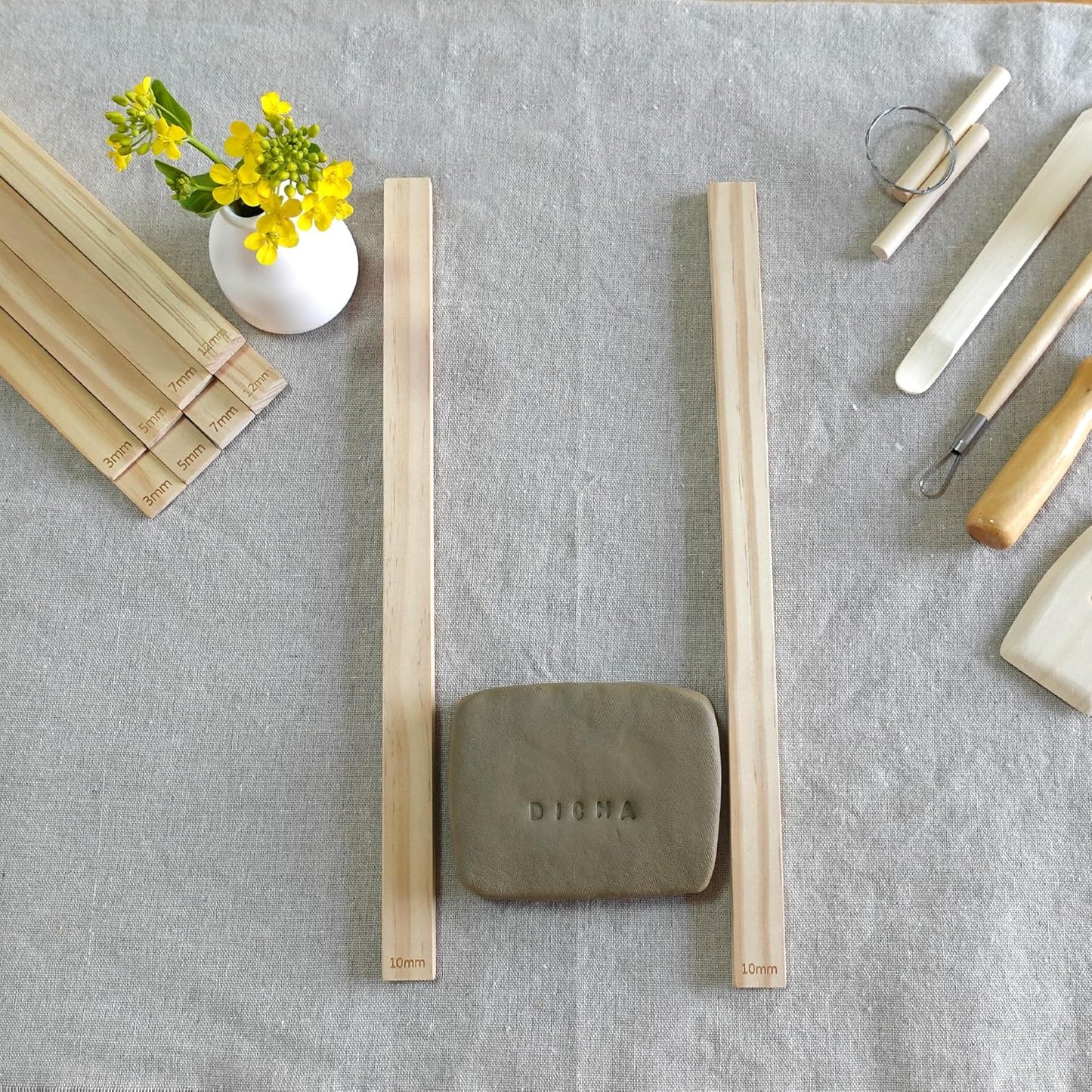 DICHA 10 Pcs Wooden Clay Rolling Guides – Pottery & Polymer Clay Thickness Guide Sticks, 5 Sizes