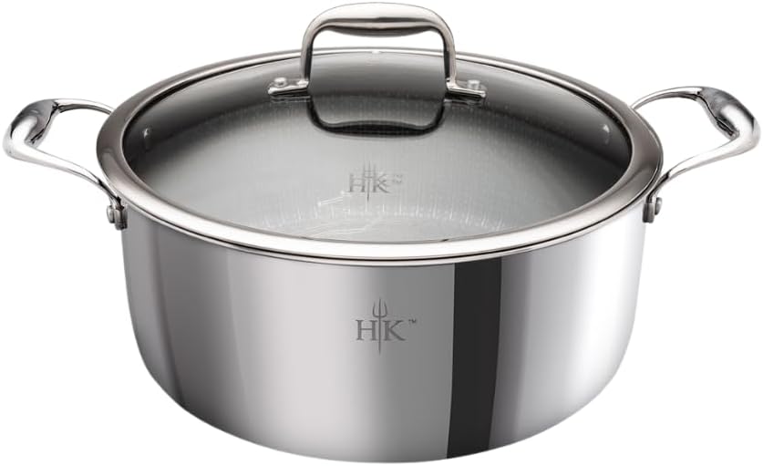 Hell's Kitchen Hybrid 5 Qt Pot and lid, Tri-Clad Stainless Steel and Nonstick Ceramic, PFAS Free, no PFOA, no PTFE, noTeflon, Non Toxic Cookware, Metal Utensil Safe, All Cooktops and Oven Safe