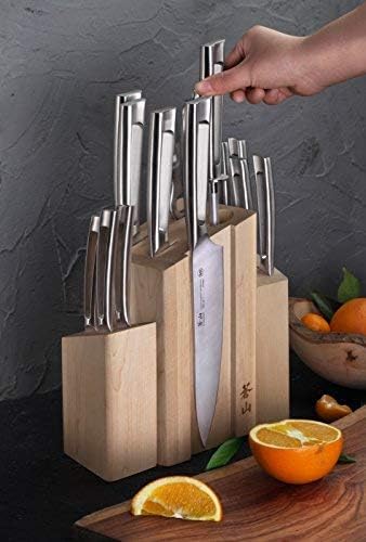 Cangshan TN1 Series 1021967 Swedish 14C28N Steel Forged 14-Piece DENALI Magnetic Knife Block Set, Maple