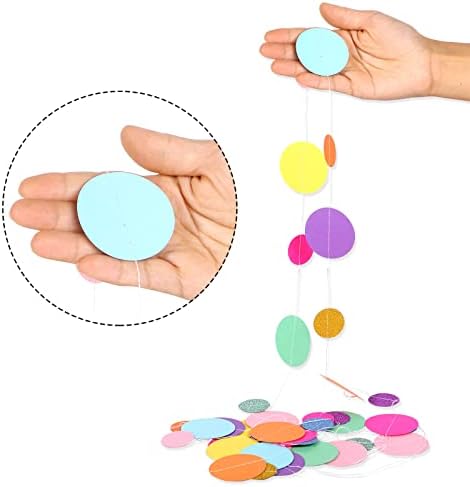 Outus 40 Pieces Colorful Dots Paper Garland Round Glitter Garland Hanging Confetti Streamers Backdrop Decoration for Birthday Classroom Candy Sprinkles Trunk or Treat Party (Rainbow)