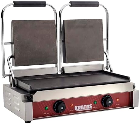 Kratos Commercial Electric Panini Sandwich Grill with Smooth Plates, 18.7"x9" Cooking Surface, Commercial Countertop Panini Press, 120V, 3500W (29Y-024)
