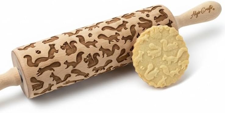 FUNNY SQUIRRELS PATTERN EMBOSSING ROLLING PIN LASER ENGRAVED ROLLING PIN WITH SQUIRRELS for EMBOSSED COOKIES