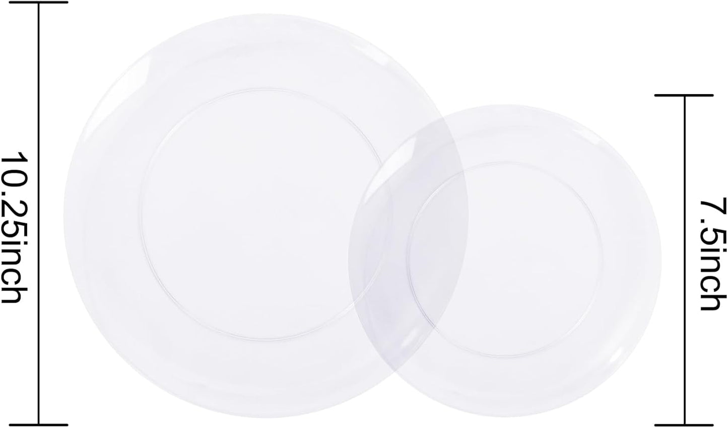 KIRE 60PCS Clear Plastic Plates - Heavy Duty Clear Disposable Plates for Party/Wedding - Include 30Pieces 10.25inch Dinner Plates and 30Pieces 7.5inch Dessert/Salad Plates