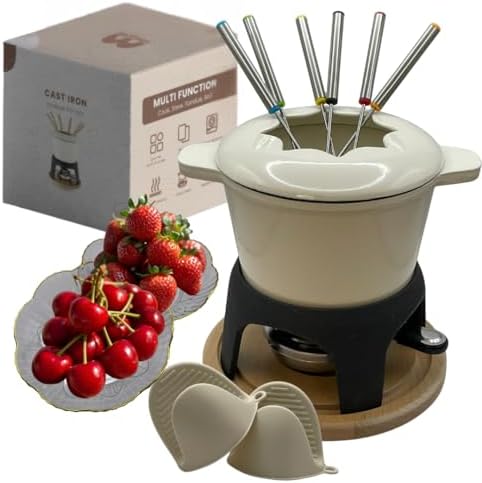 Cast Iron Fondue Set 15-Pcs With Accessories Fondue Kit For Swiss Fondue Cheese Meat Oil Fondue Pot Fondue Pot set, Cheese Fondue Set, Chocolate Fondue Pot, Cheese Melting Pot, Fondue Pot Non Electric