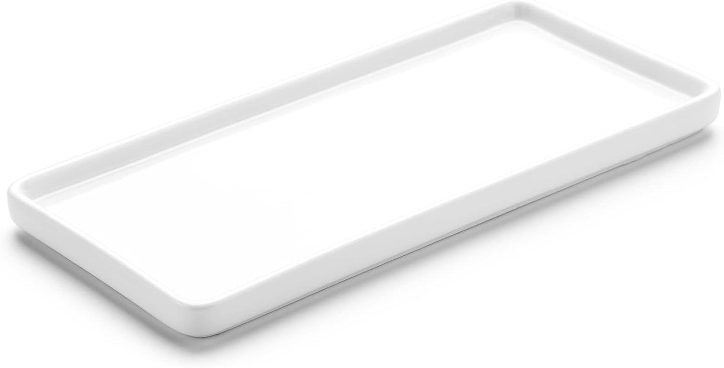 Gurygo 6" Small Ceramic Bathroom Tray for Kitchen Counter - Rectangle Ceramic Sink Tray for Bathroom Counter - Porcelain Dispenser Organizer for Kitchen Bathtub Counter, White