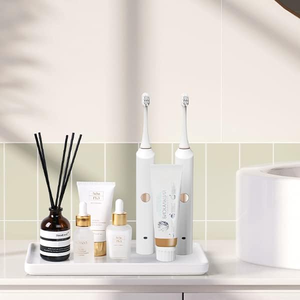 Gurygo 10" Ceramic Vanity Sink Tray for Bathroom Counter - Large Rectangle Kitchen Soap Tray - Ceramic Trays for Kitchen Counter, White