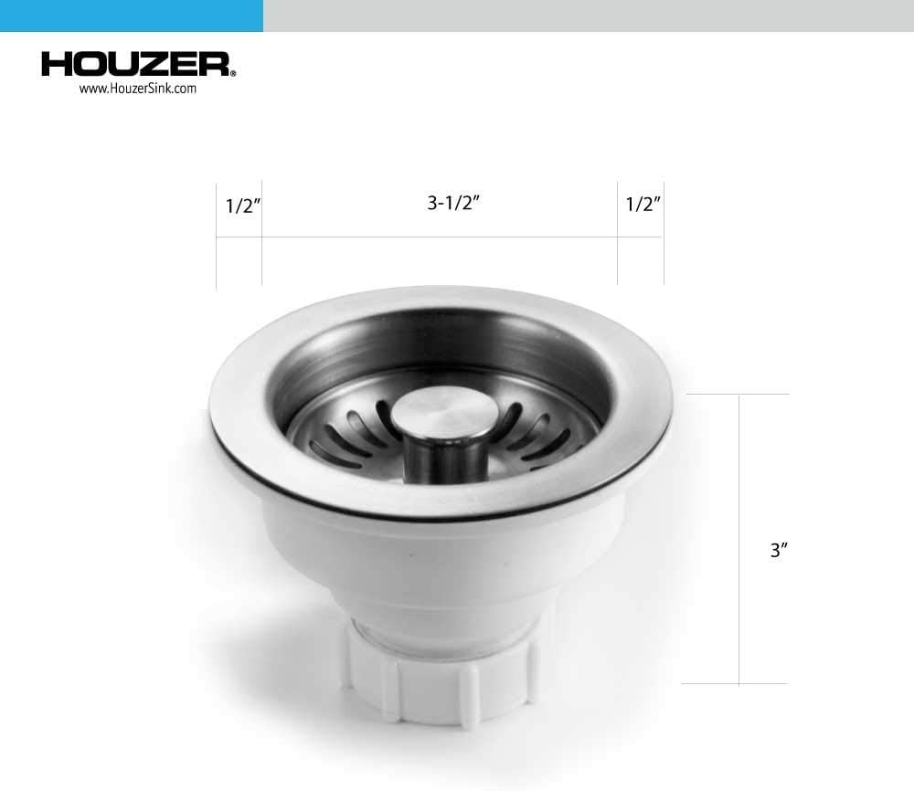 Houzer 190-9300 - 3-1/2 Inch Stainless Steel Deep Cup Kitchen Sink Basket Strainer, Durable Food Catcher Stopper for Metal Kitchen Sink, Ideal for Filtering Waste and Preventing Clogs
