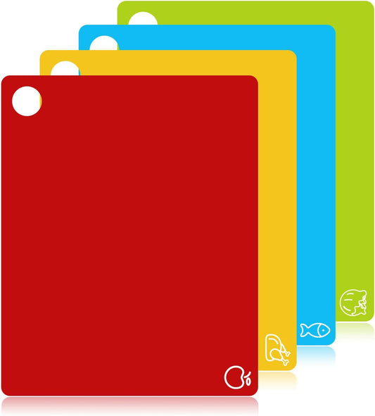 GoodLuck 4 Pieces Flexible Cutting Boards with Hanging Hole, BPA Free Plastic Cutting Boards for Kitchen, Non Slip Cutting Mat for Meat and Vegetables