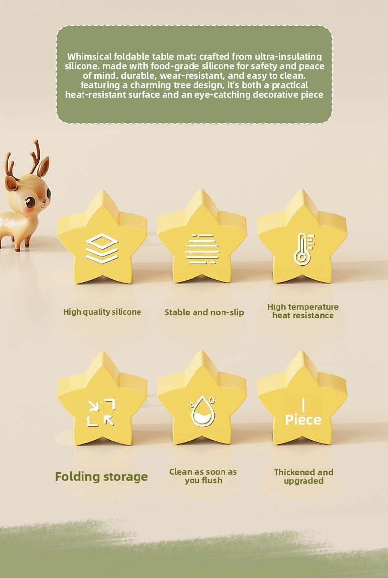 Christmas Tree Silicone Hot Pad, 4-Pack Heat Resistant Trivet for Pots and Pans, Holiday Kitchen Potholder, Coaster, Christmas Table Decor (Four Layers of Yellow-Green Color + Apple)