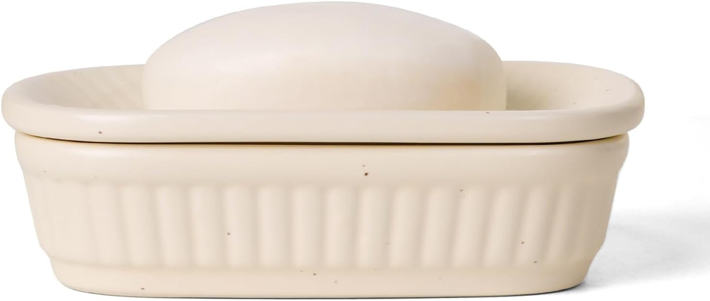 Ceramic Soap Dish, Self-draining Soap Holder, Double Layer Bar Soap Holder, Speckled Draining Soap Dishes for Bathroom Shower Kitchen, Minimalist Vintage Style, Keep Soap Dry, ANTIS'S HOME