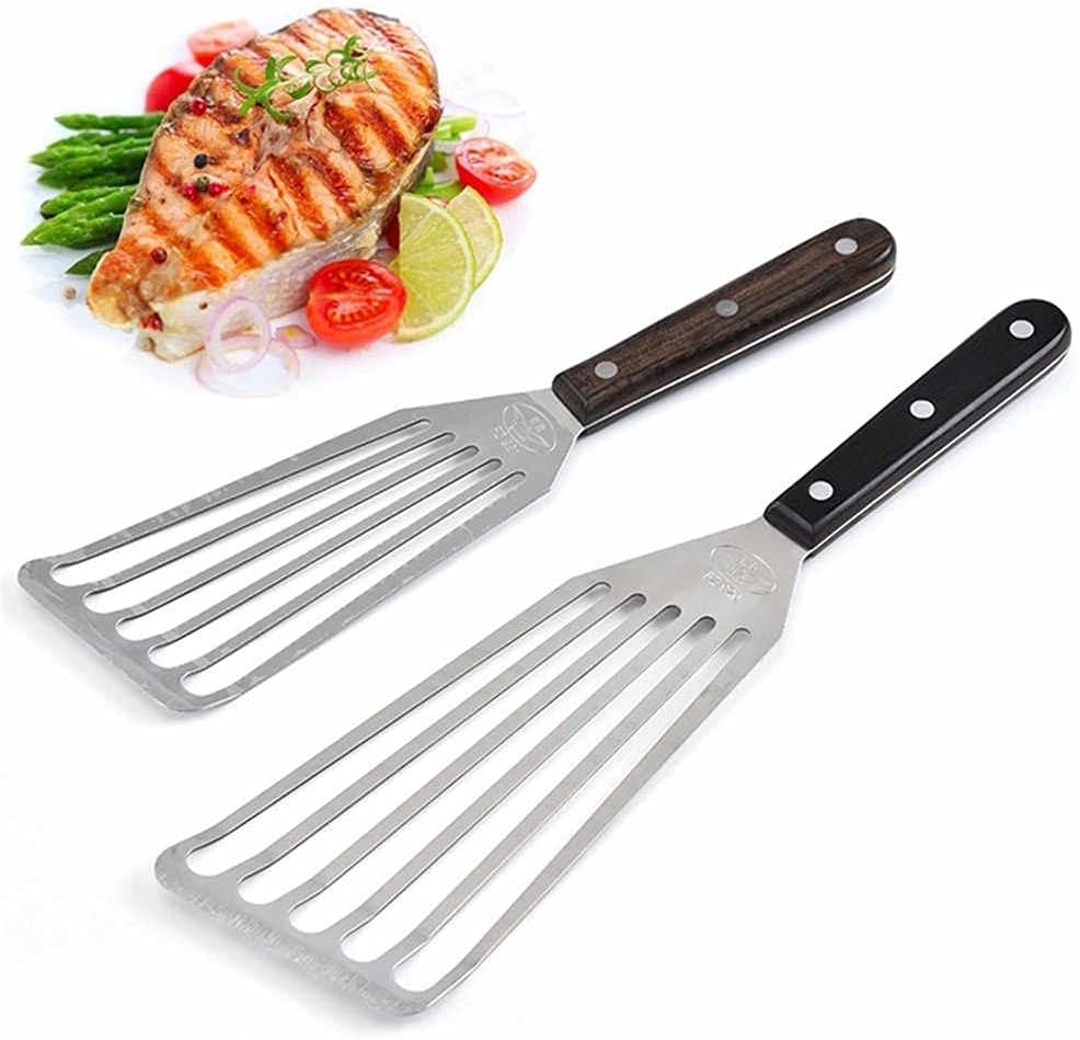 Fish Spatula, 2 Pack Stainless Steel Metal Spatula, Slotted Spatulas for Cooking, Flipping, Turning, Frying and Grilling