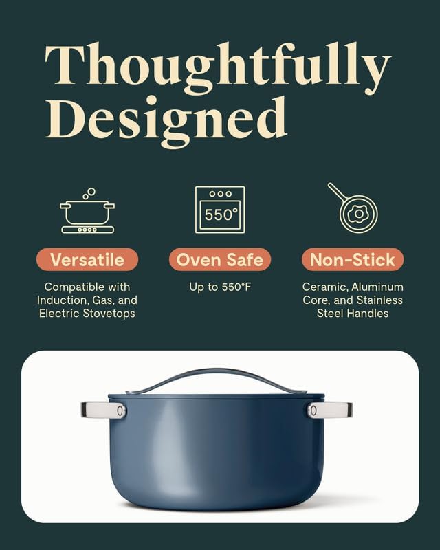 Caraway Nonstick Ceramic Dutch Oven Pot with Lid (6.5 qt, 10.5") - Non Toxic, PTFE & PFOA Free - Oven Safe & Compatible with All Stovetops (Gas, Electric & Induction) - Navy