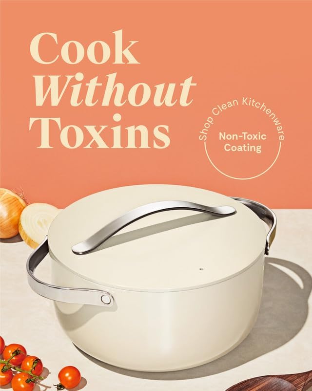 Caraway Dutch Oven Pot with Lid (6.5 qt, 10.5") - Non-Stick Ceramic Coating - Free From Forever Chemicals - Oven Safe & Stovetop Agnostic - Cream