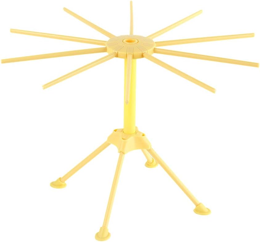 Cambom Foldable Pasta Drying Rack- Plastic Spaghetti Noodle Dryer with 10 Bar Handles Yellow