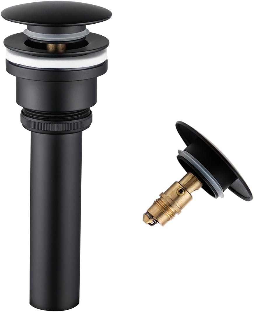 Dual Use Pop Up Drain Stopper, Bathroom Vanity Vessel Sink Stopper, Matte Black, for Basin with or Without Overflow Hole