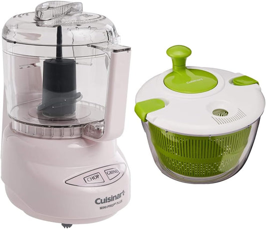 Cuisinart DLC-2APK Mini-Prep Plus Food Processor, 24 Ounce, Pink & Salad Spinner, White, SAS Large 5-Quart, CTG-00-SAS