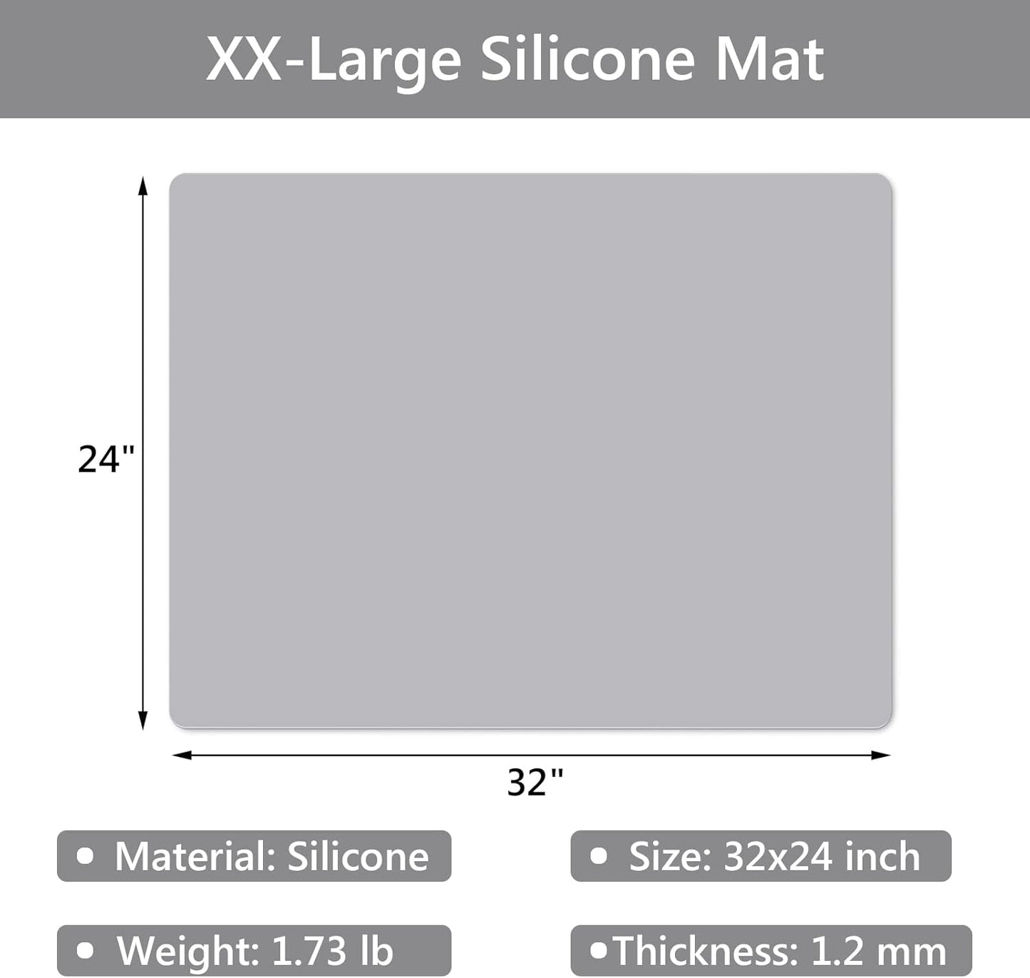 Gartful 2 Pack Silicone Mats for Countertop - 0.05" Thicker, 32" by 24" Extra Large Counter Table Protector, Heat Resistant, Work Desk Pad, Placemat, Multipurpose, Pastry Mat, Light Gray