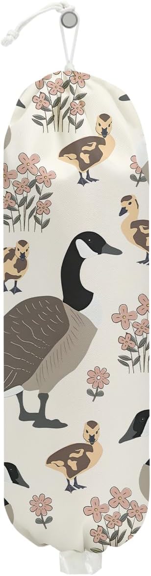 Duck Plastic Bag Holder, Wall Mount Grocery Bag Holder, Plastic Storage bag, Pull Rope Free Adjustment, Plastic Bag Holders for Grocery Bags, Plastic Bag Dispenser for Home Kitchen