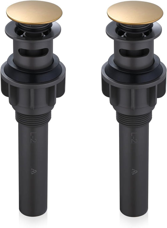 ARCORA Bathroom Sink Drain with Overflow 2 Pack, Brushed Gold Pop Up Drain Stopper Vanity Vessel Sink Clicker Drain Stopper