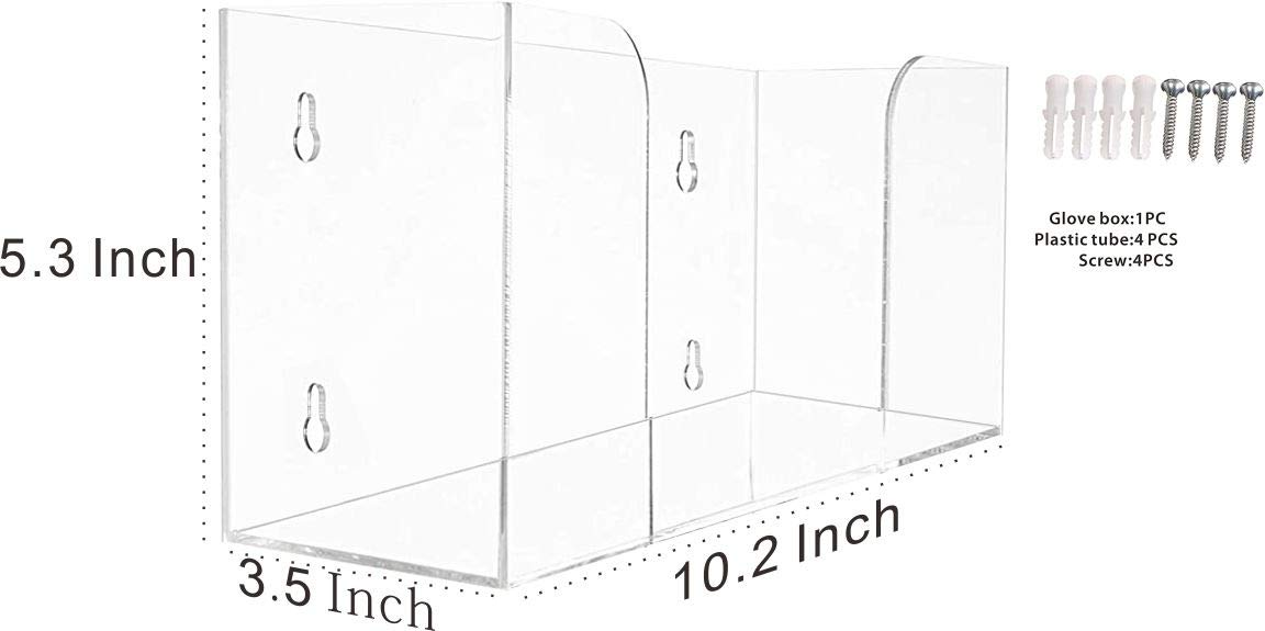 Cq acrylic Rubber Glove Holder for Wall Mount,Clear Disposable Glove Dispenser and Glove Box on Wall,Multipurpose Wall Floating Mask Dispenser and Medical Gloves Rack Storage,10.2”x5.3”x3.5” Pack of 1