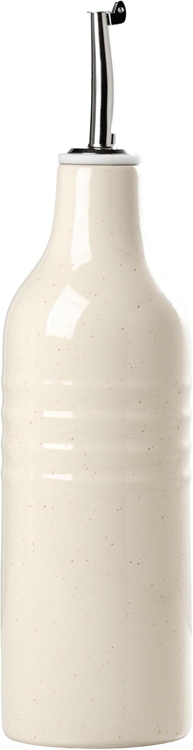 famiware Jupiter 16oz Ceramic Olive Oil Dispenser Bottle, 1 Piece Oil Dispenser for Kitchen with Stainless Steel Pourers, Suitable for Storage Vinegar, Soy Sauce, Coffee Syrup, Vanilla White