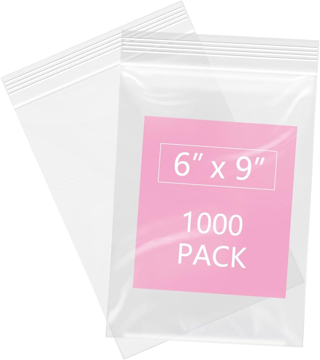iMailer - 1000 Pcs- 6" x 9" Plastic Zip Poly Bags- Clear Resealable Zip Bag for A7 A8 A9 Cards & Envelopes, Bakery, Cookies, Candies