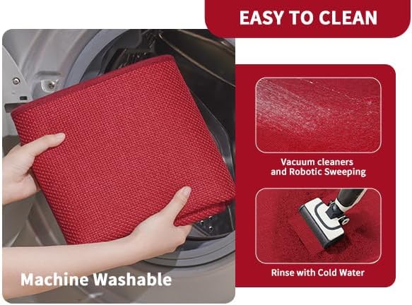 Kitchen Mats for Floor, Super Absorbent Kitchen Rugs Non Slip Washable, Soft Imitation Linen Braided Kitchen Runner Rug, Standing Mat Kitchens Sink Mat, Easy to Clean, Red 17x59