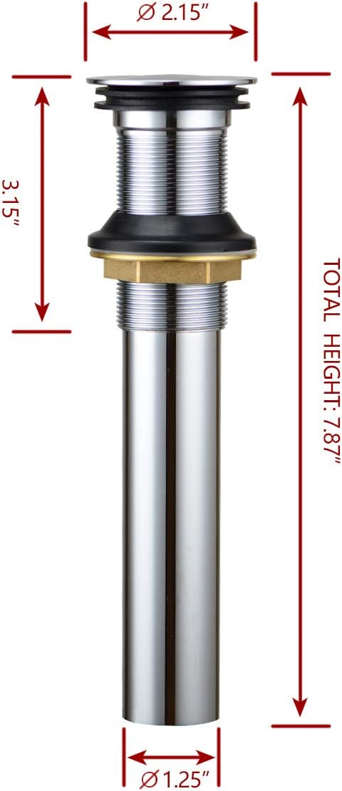 Purelux Pop up Drain Stopper for Bathroom Faucet Vanity or Vessel Sink Bathroom Drain Assembly No Overflow, Chrome Finish