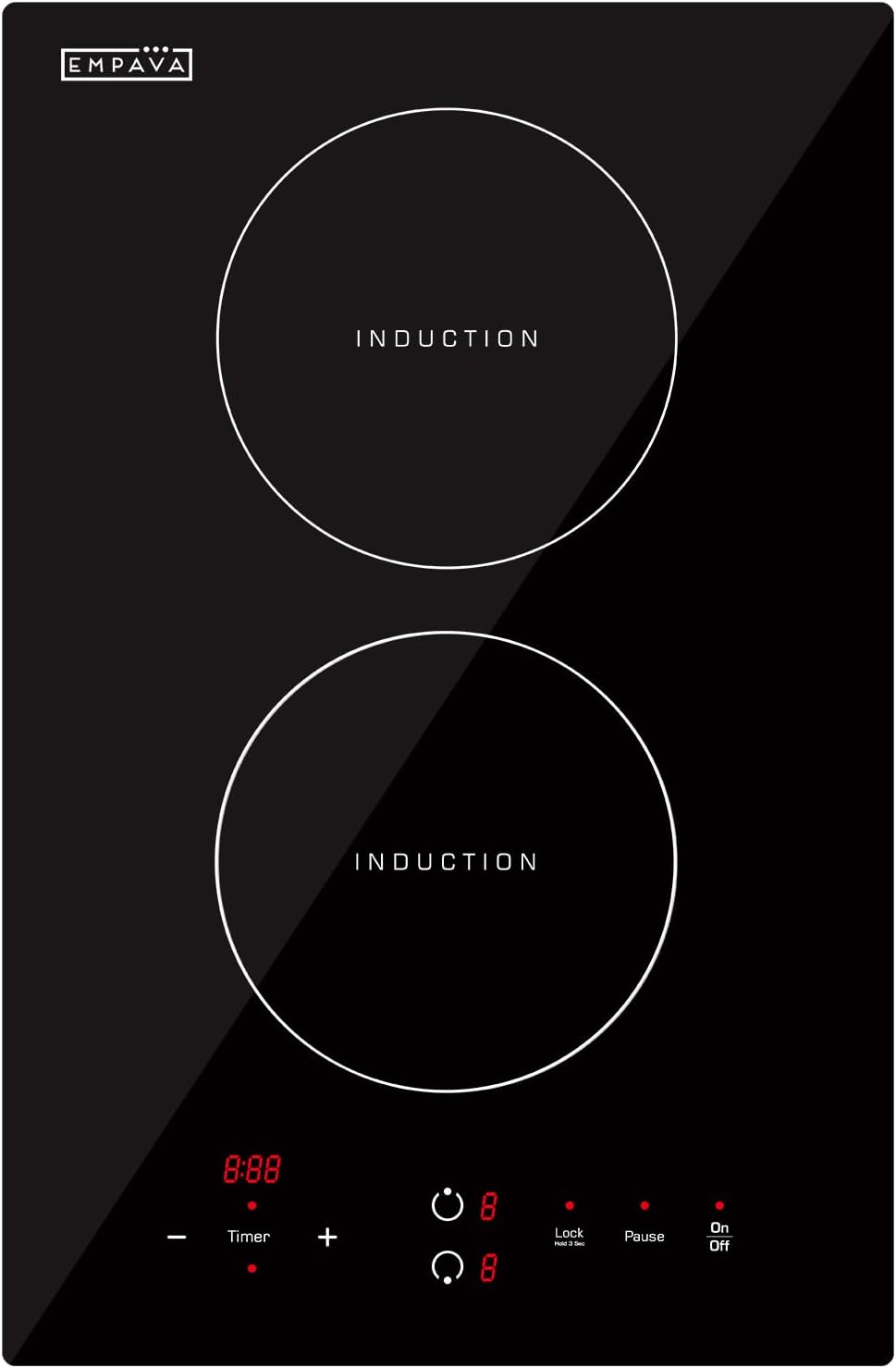 Empava Electric Stove Induction Cooktop Vertical with Dual Burners Vitro Smooth Surface 120V, 12 Inch, Black Ceramic Glass