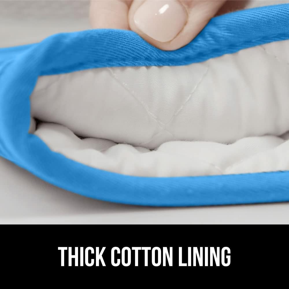 GORILLA GRIP BPA-Free Soft Silicone Oven Mitts, Heat Resistant and Waterproof Cooking Gloves, Thick Cotton Lining, Flexible Gripping for Baking Grilling, Kitchen Potholders Set of 2, 12.5x8.3, Aqua