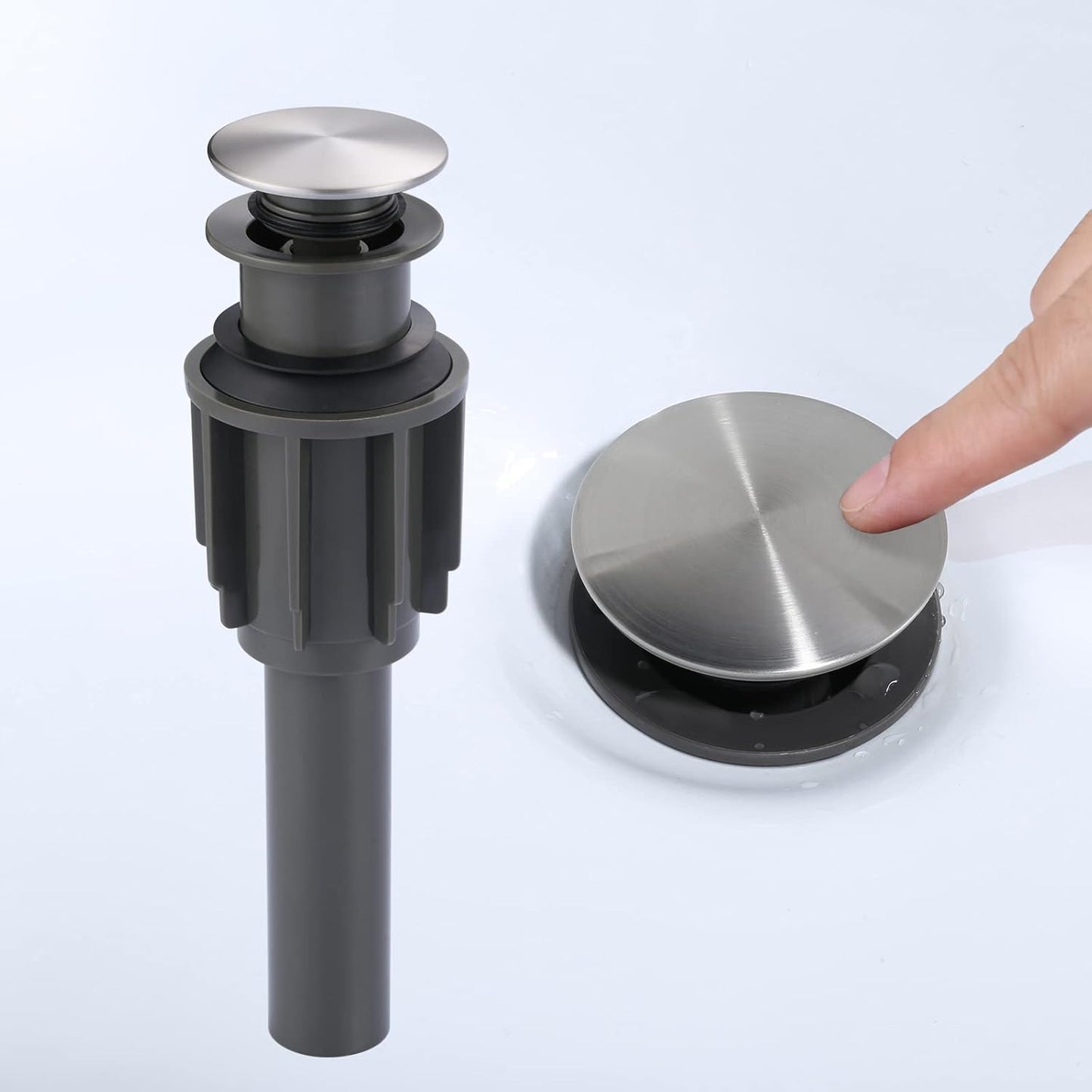 Bathroom Sink Drain Without Overflow, ARCORA Brushed Nickel Pop Up Drain for Vessel Sink Clicker Drain Stopper