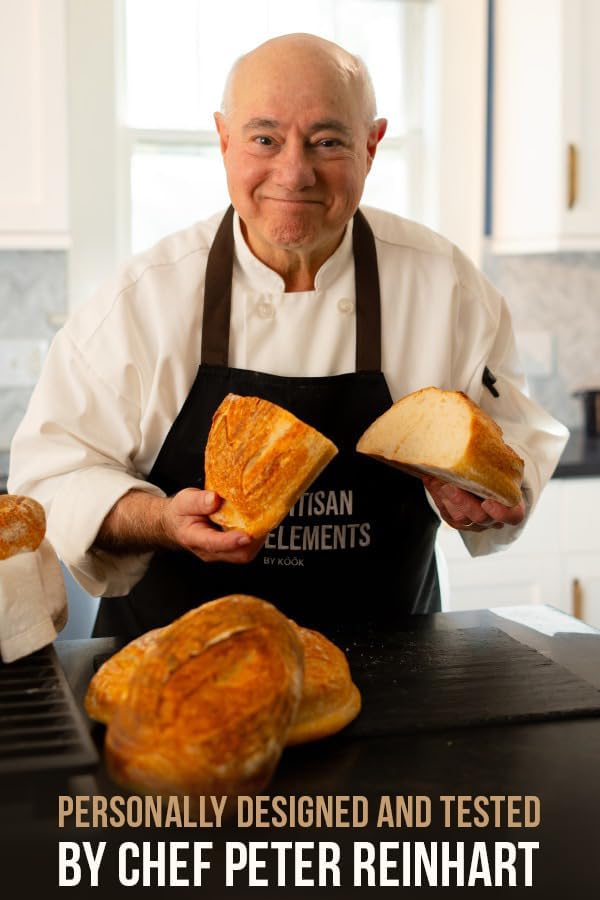 Bread Proofing Set, by Kook, Sourdough Bread, Rattan Baskets and Liners, 1 Round and 1 Oval Banneton Basket, Dough Scrapers, Scoring Lame & Case, 4 Blades, Brush, Plastic Dough Cover, Set of 2