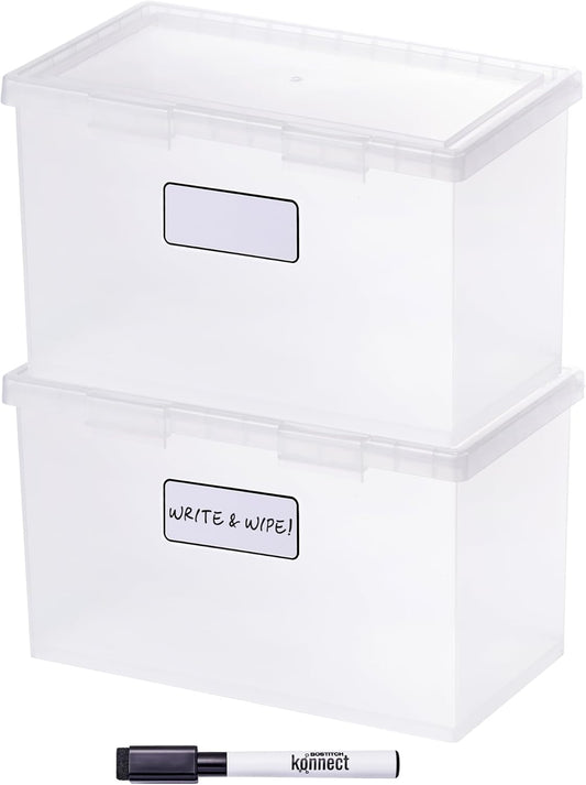 Bostitch Konnect Storage Containers with Lids, Organizer, Clear Plastic Box, Stackable Nesting Bins, Large, 2 Pack