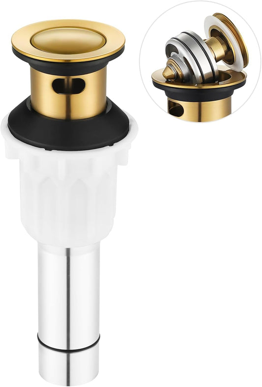 PARLOS Pop up Sink Drain Stopper with Hair Catcher Strainer & Overflow for Bathroom Sink Vessel (Brushed Gold)