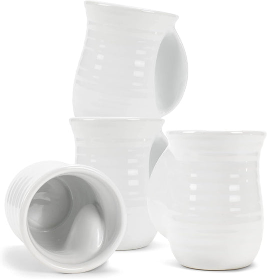 Elanze Designs Ribbed 14 ounce Ceramic Stoneware Handwarmer Mugs Set of 4, White