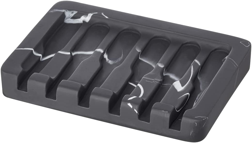 Self Draining Soap Dish - Marble Look Soap Holder Tray Savers Box Container Sponge Holder for Bathroom Shower Kitchen, Black