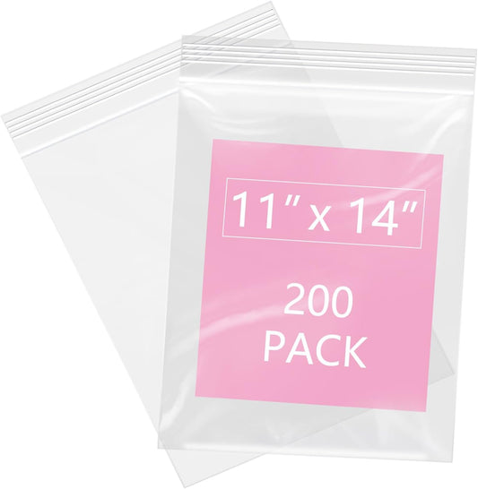 iMailer - 200 Pcs- 11" x 14" Reclosable Plastic Zip Poly Bags- Clear Zip Bag for Prints, Photos, Documents, Clothing, T-Shirt