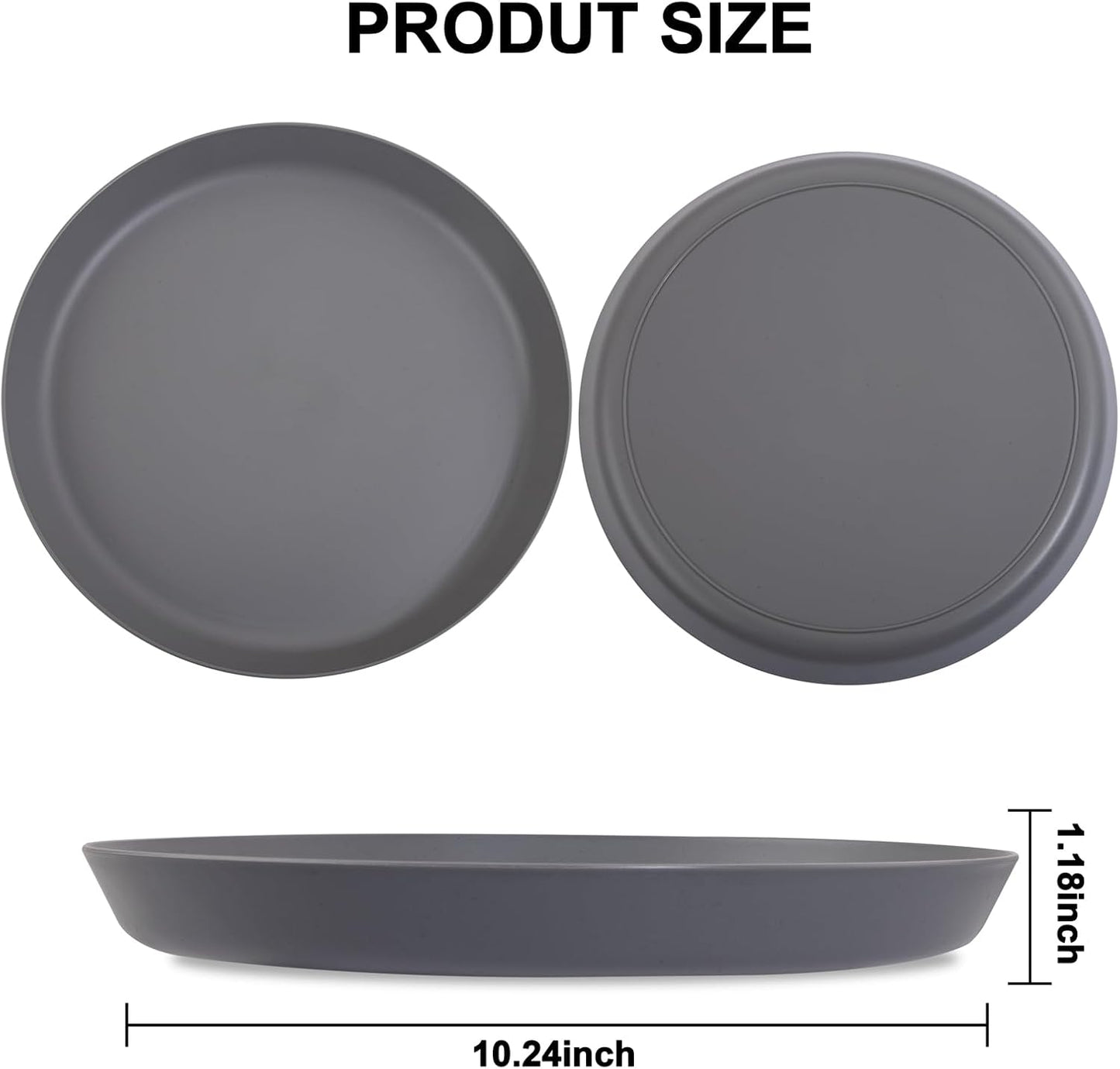 EI 16pcs Wheat Straw Dinner Plates Set,Unbreakable Plastic Plates,Reusable Lightwight Plastic Plate,Party Plate for Halloween,Family Dinners, Picnics, School-Black,White,Dark Grey,Beige