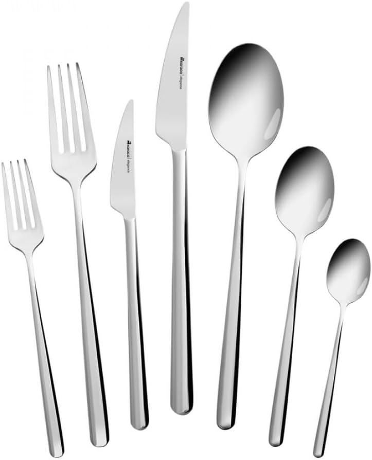 Karaca Boreas 84-Piece Kitchen Silverware Sets, Stainless Steel Cutlery Set for 12 People, Durable, Elegant, Dishwasher Safe, Includes Table & Dessert Spoons, Forks & Knives