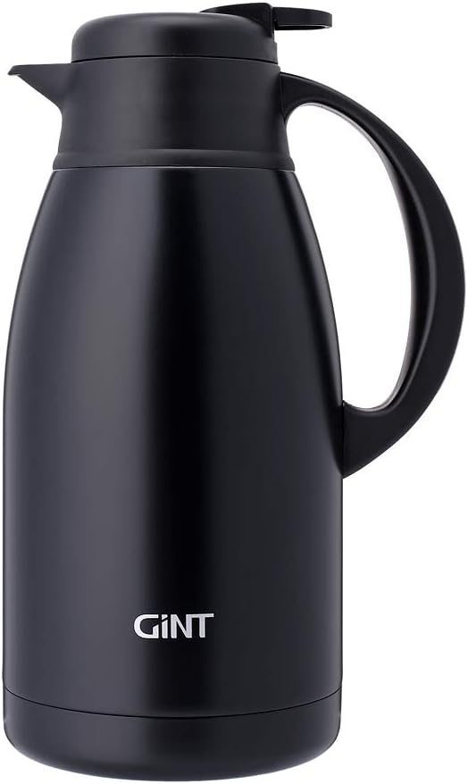 GiNT Stainless Steel Thermal Coffee Carafe, Double Walled Vacuum Water and Beverage Dispenser, 12 Hour Heat Retention, 65 OZ /1.9 Liter Black
