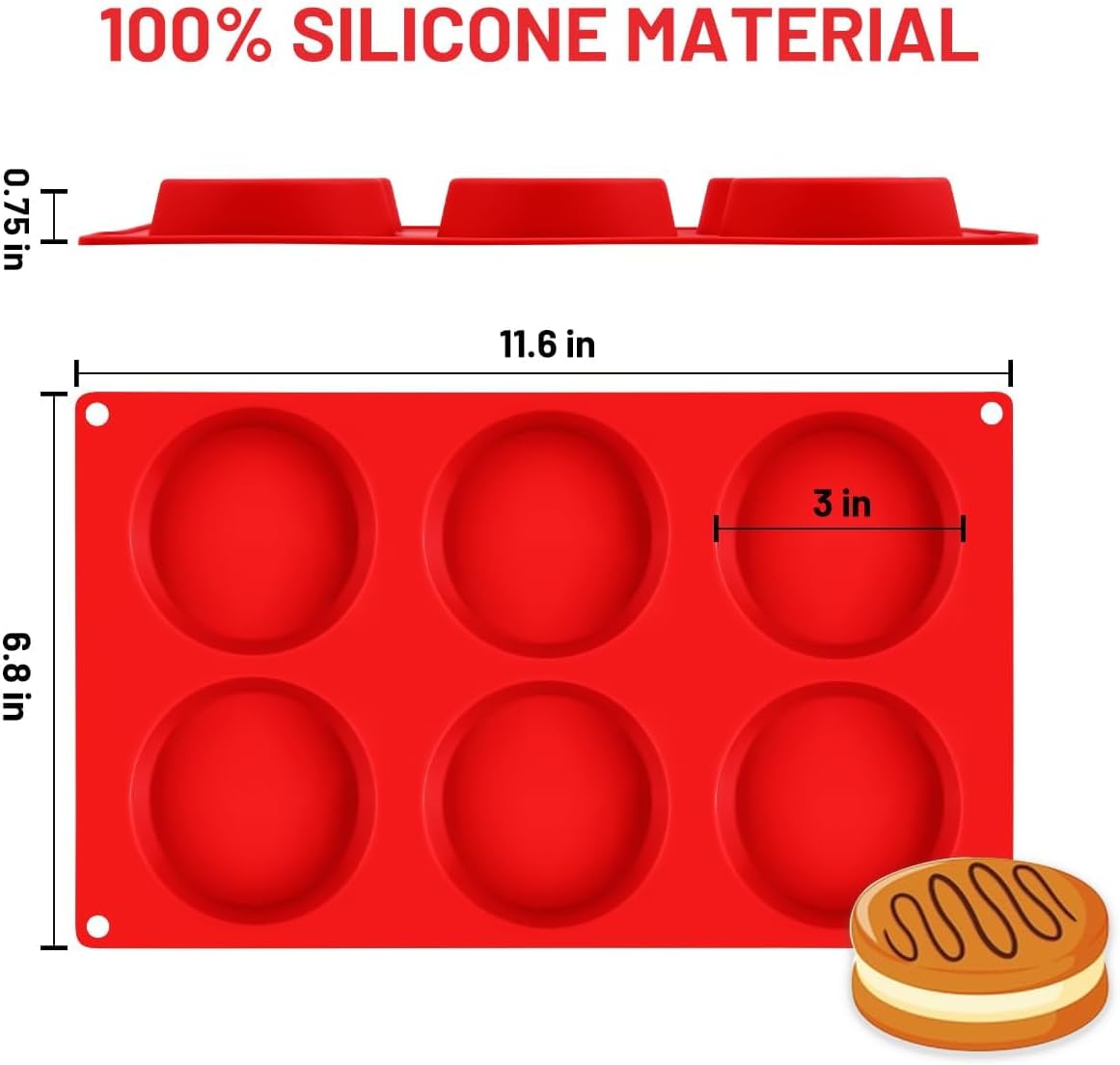 CAKETIME Muffin Top Pan, Silicone Egg Molds for Breakfast Sandwiches 3 Inch Round Silicone Baking Molds for Baking English Muffins, Whoopie Pies, Corn Bread, Egg Bites, Tarts 3 Pack