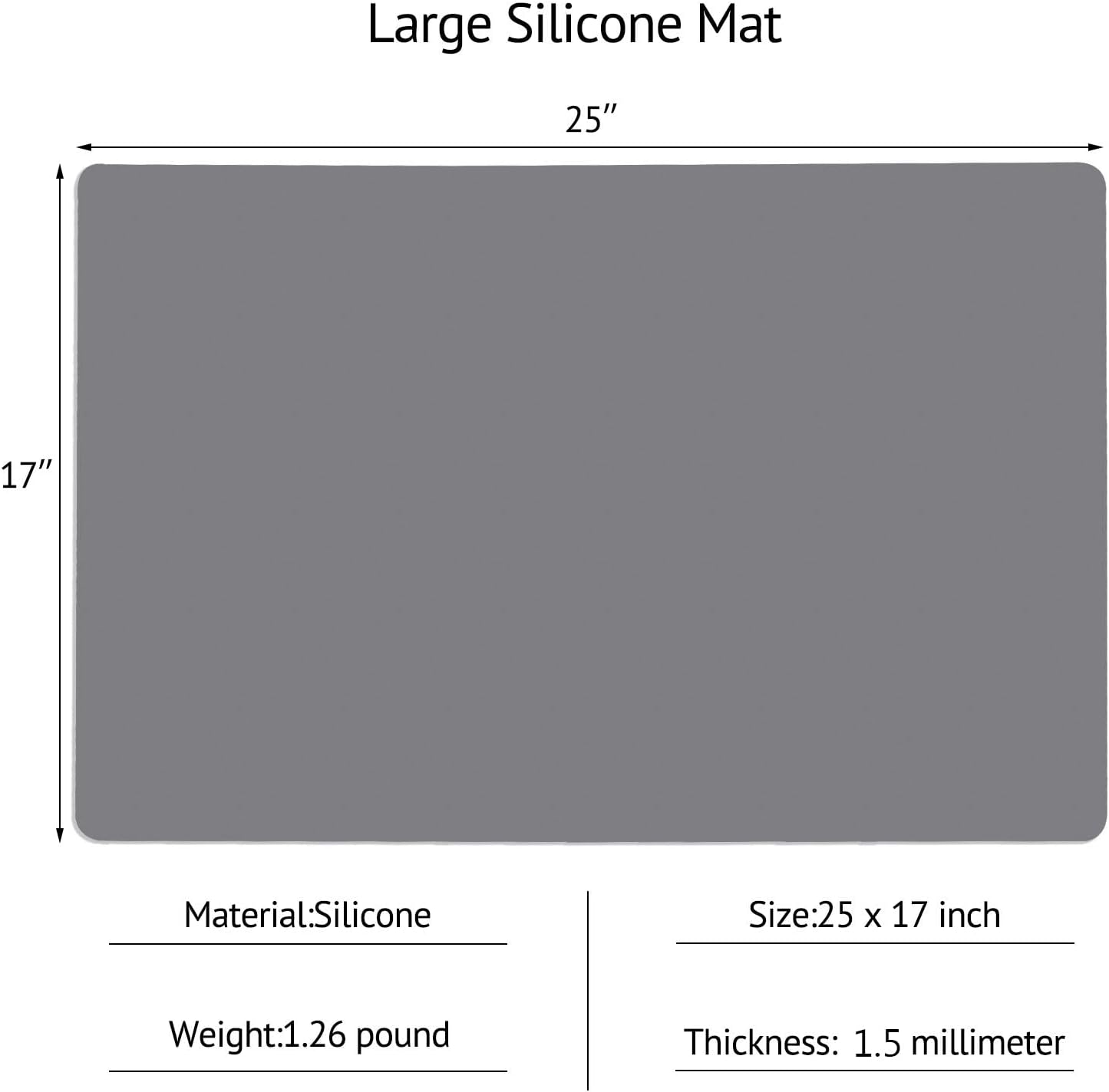 Gartful Silicone Mats for Kitchen Counter, Thicker 0.06", 25 x 17 inches Multipurpose Table Mat, Silicone Pad Desk Work Mat, Nonstick Nonskid Heat-Resistant Pad, Placemat, Dark Gray