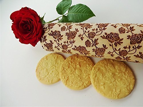 Embossing rolling pin ROSES WREATH. Wooden embossing rolling pin with roses. Wild rose. Summer flower. Floral rolling pin. Mother's Day gift