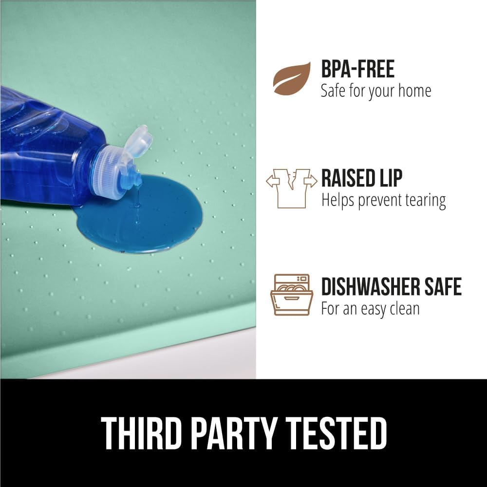 GORILLA GRIP Waterproof Silicone Under Sink Mat with Raised Lip for Kitchen and Bathroom, Cabinet Shelf Liner Stay in Place Mats Dishwasher Safe Drawer Liner, Organizer Tray, 15 x 22 in, Mint